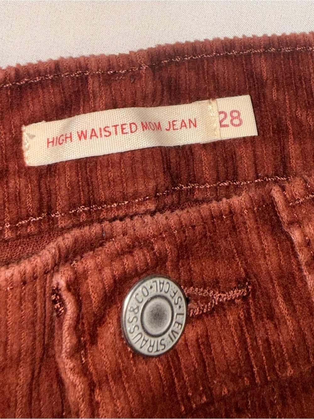 Levi's High Waisted Corduroy Mom Jeans in Rust - Picture 3 of 4